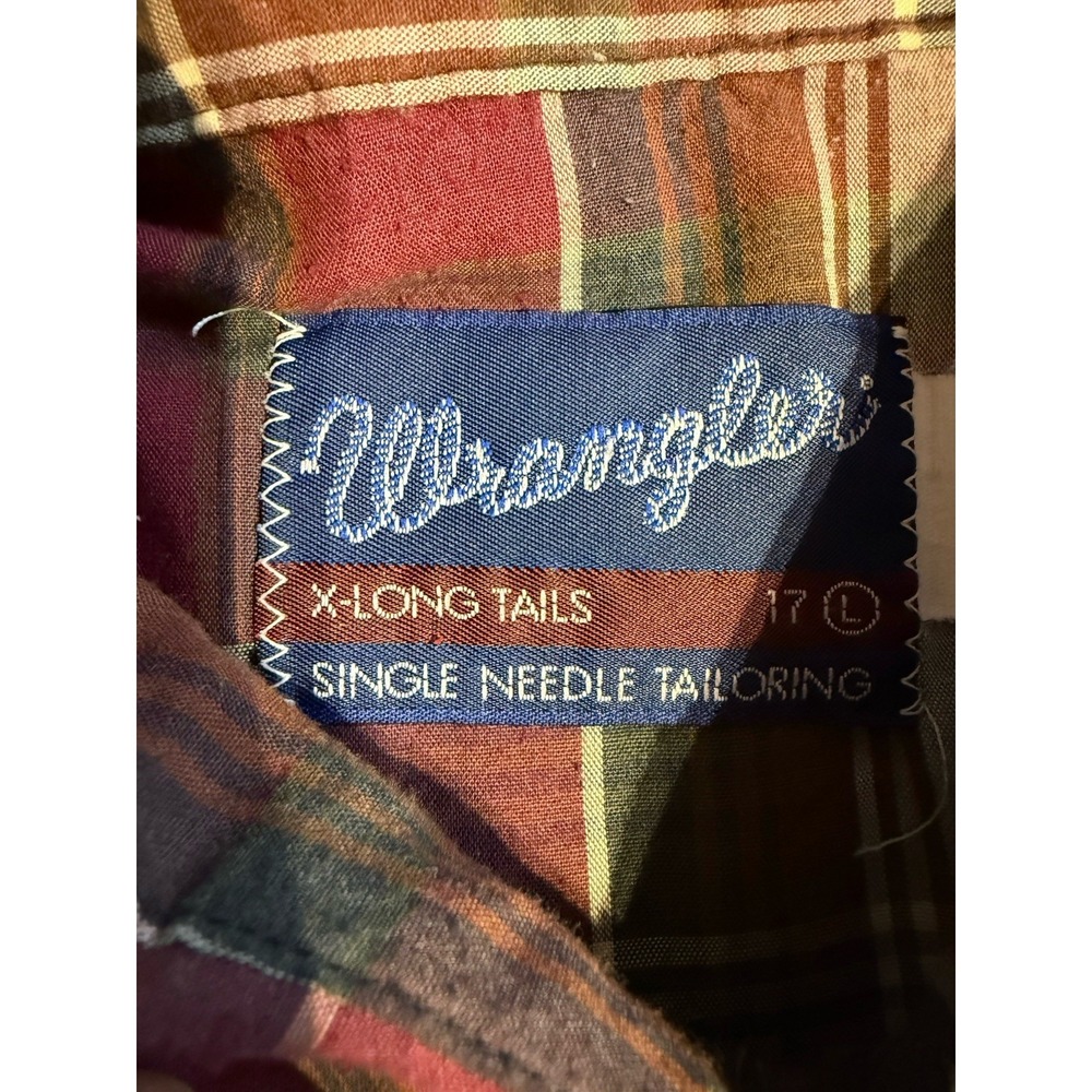 VTG Wrangler Pearl Snap Shirt Mens L Western Stripe XLong Tail Single Needle USA - Picture 3 of 7